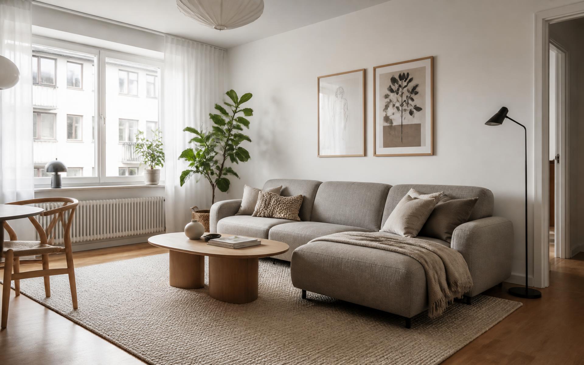 Furnished Scandinavian living room in a Copenhagen apartment